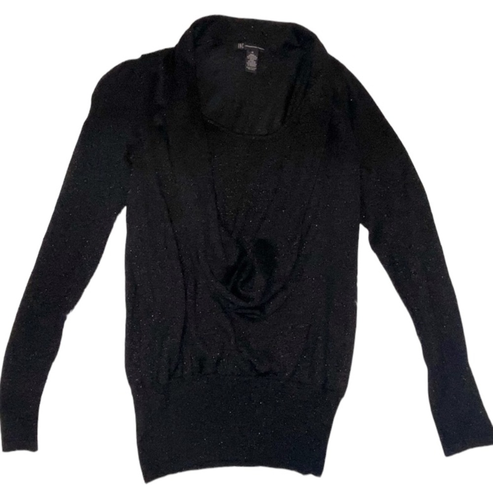 Black Shimmer Cowel Neck INC Sweater Top Size M